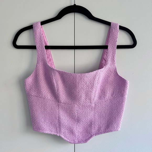 Miss Selfridge Cropped Boucle Corset Top in Lilac Pink - Size 4 - Picture 3 of 7